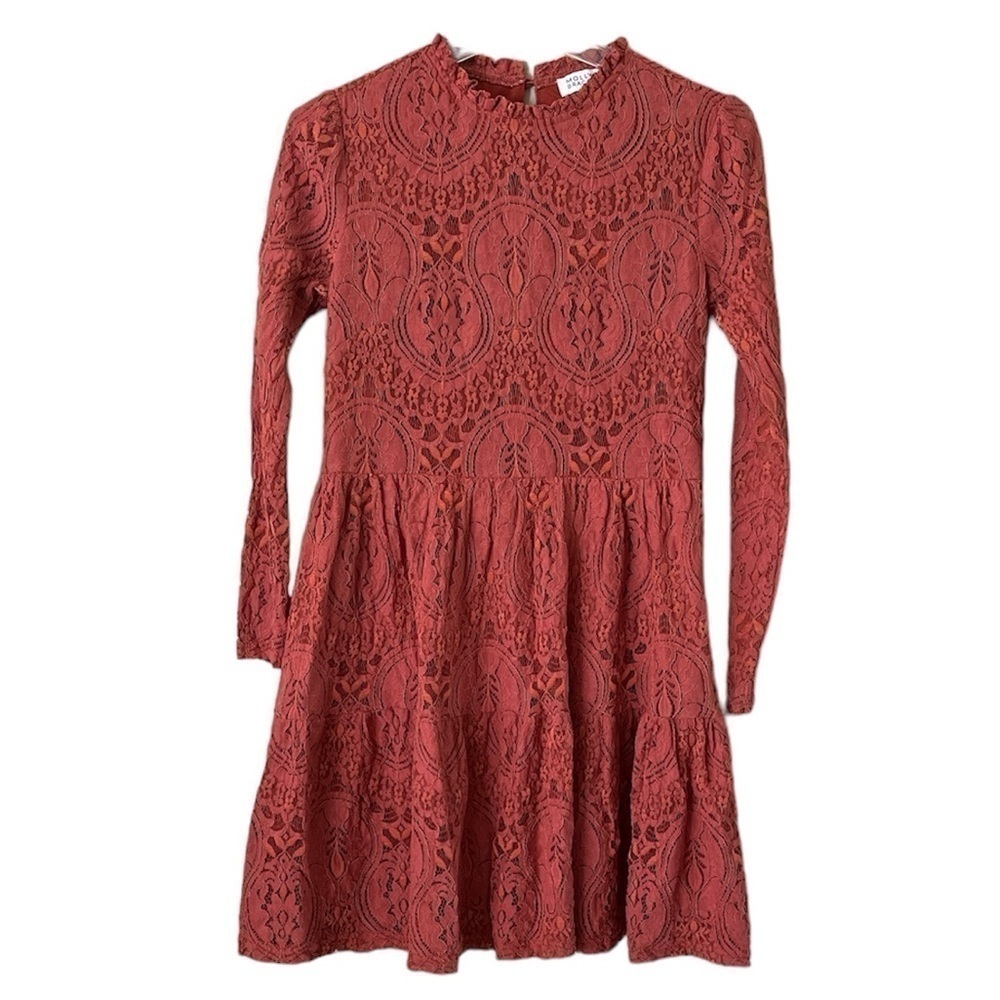Molly Bracken Women’s Lace Mock Neck Dress Size Small Tiered Long Sleeves Lined